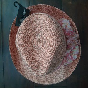 NEW Woven Pink/ Orange fedora with flower detail